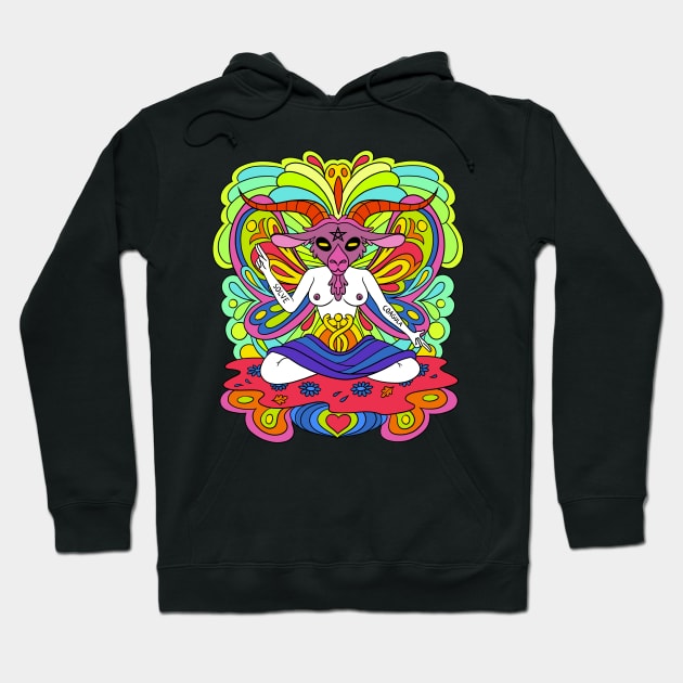 Psychedelic Groovy Rainbow Baphomet Sigil 70s color Hoodie by Juandamurai